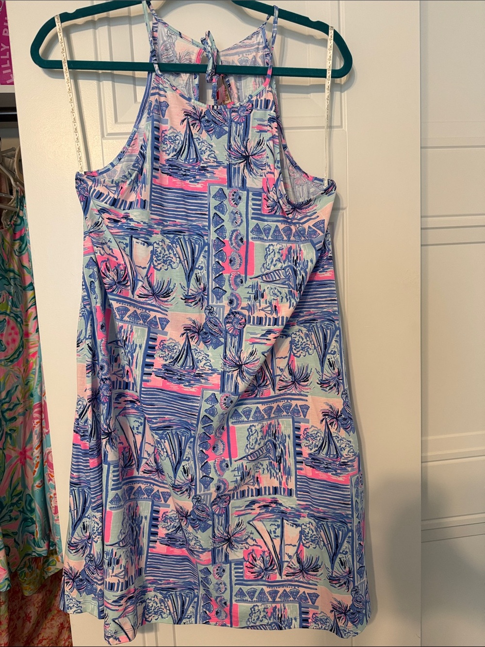 NWT Size M Lilly Pulitzer Margot Tie Neck Swing Dress in Whisper Blue Yeah Buoy